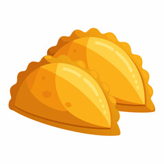 Two golden, cartoon-style empanadas on a white background.