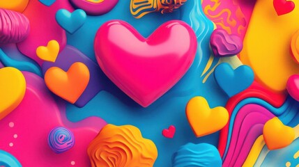 3d render of heart shape on colorful background. Love concept.