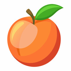 A stylized illustration of a peach with a leaf and stem.