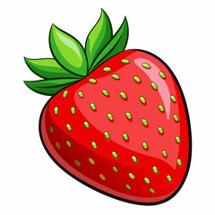 Obraz premium A vibrant, cartoon-style strawberry with green leaves.
