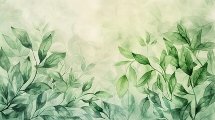 a watercolor painting of green leaves on a white background with space for your text