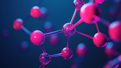 Abstract Molecular Structure: Neon Pink and Blue Atoms