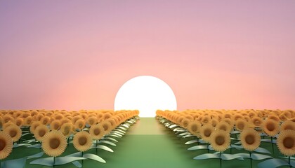 Obraz premium Goal of life, growth and, motivation concept: Sunflower field facing the rising sun, optimism and motivation.