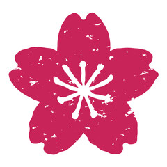 版画風の桜の花のイラスト　背景透過