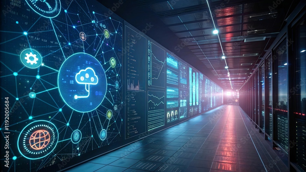 Poster A computer network with a cloud icon in the middle