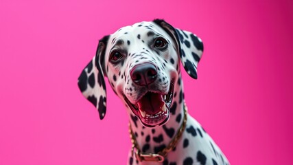 Dalmatian Dog on Pink Background - AI Photo,  Playful,  Bright,  High Quality,  Pet Portrait