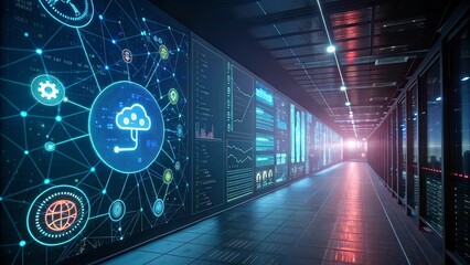 Fototapeta premium A computer network with a cloud icon in the middle