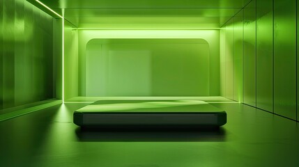 3d render of a green pedestal on a white background with a copy space