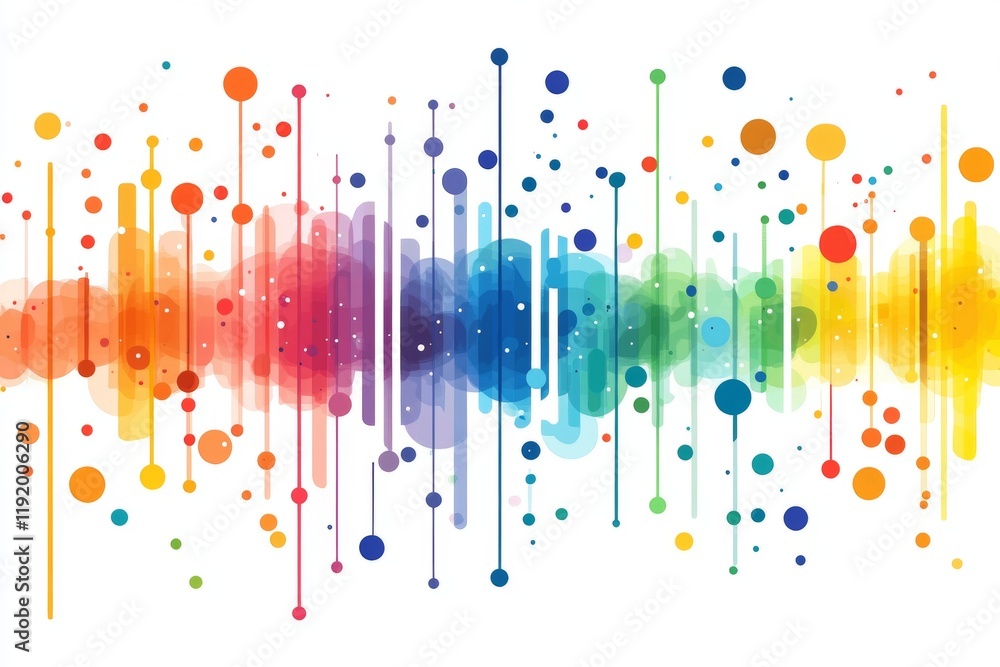 Poster a colorful wave of dots and lines that is meant to represent a sound wave