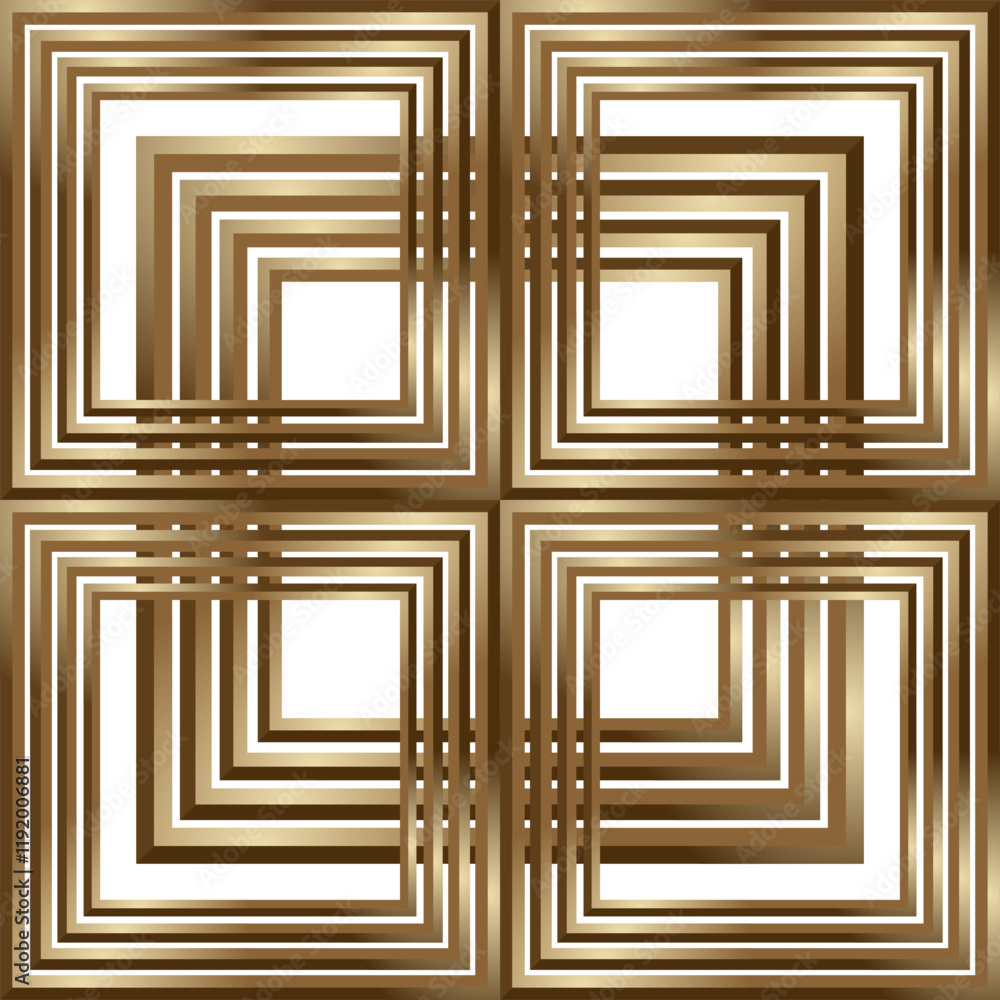 Poster composition of repeating geometric planes in the form of squares with gradations of brown and gold a