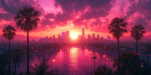 80s Nightlife and Arcade Culture in a Glowing Cityscape
