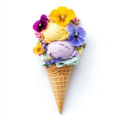 Ice cream cone with pastel-colored scoops 