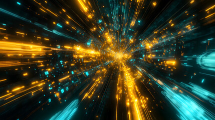 Naklejka premium Glowing Flowers in a Neon Fantasy Background – Futuristic Botanical Artwork