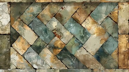 A textured pattern of interwoven tiles in earthy tones and varying shades.