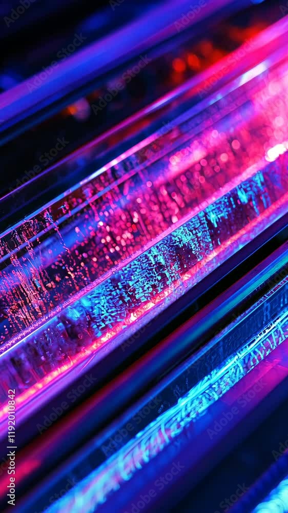 Poster colorful light reflections create mesmerizing patterns in a dark environment at night