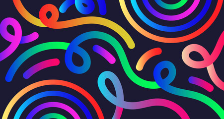 Fun colorful line doodle seamless pattern, Rainbow Gradient Shapes