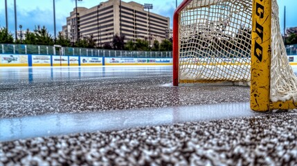 Outdoor Hockey Rink  Ice Hockey Goal  Winter Sports  Frozen Ice  Hockey Net  Stadium  Urba