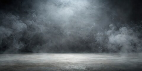 A dark gray concrete floor with a subtle texture and a slight sheen, set against a dense smoke background that fills the frame from top to bottom , concrete floor, smoke background