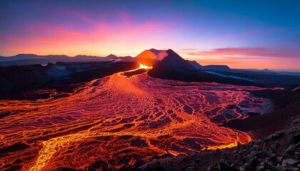 volcanic landscape with softly glowing