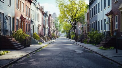 Serene Spring Day on a Quiet City Street