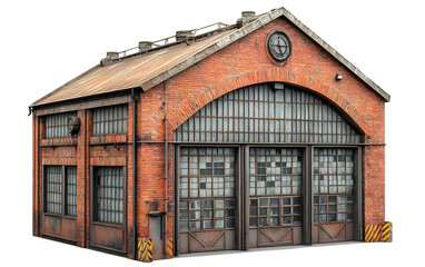 Rustic brick warehouse, isolated, industrial backdrop, architectural model