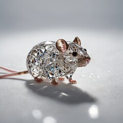 A small, beautiful mouse made entirely of crystal, sparkling in the light against a plain white background.

