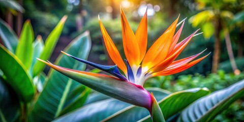 Strelitzia flower in botanical garden, tropical plant, strelitzia botanical,  tropical plant