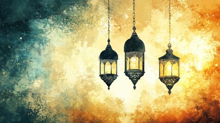 Obraz premium Festive lanterns illuminate night sky, cultural celebration background