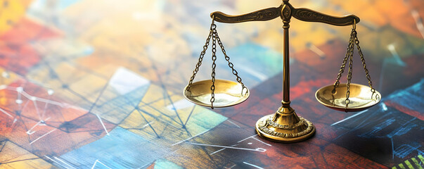 Scales of justice on colorful background.