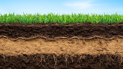 soil layers, roots, grass, cross section - sustainability