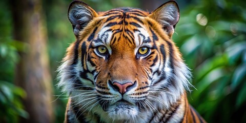 Fototapeta premium A close-up shot of a tiger's face with its eyes and whiskers visible
