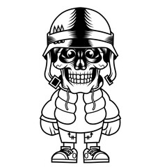 Mascot character design cartoon skull army helmet outline
