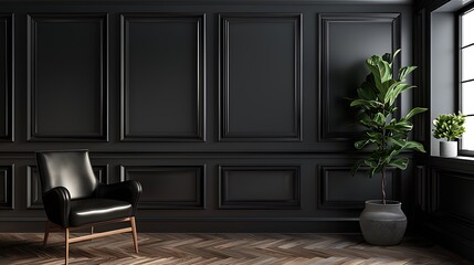 Fototapeta premium Classic interior with black walls and wooden floor