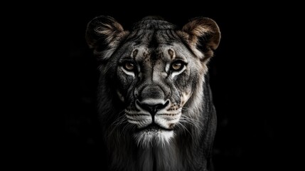 Lion portrait in black and white