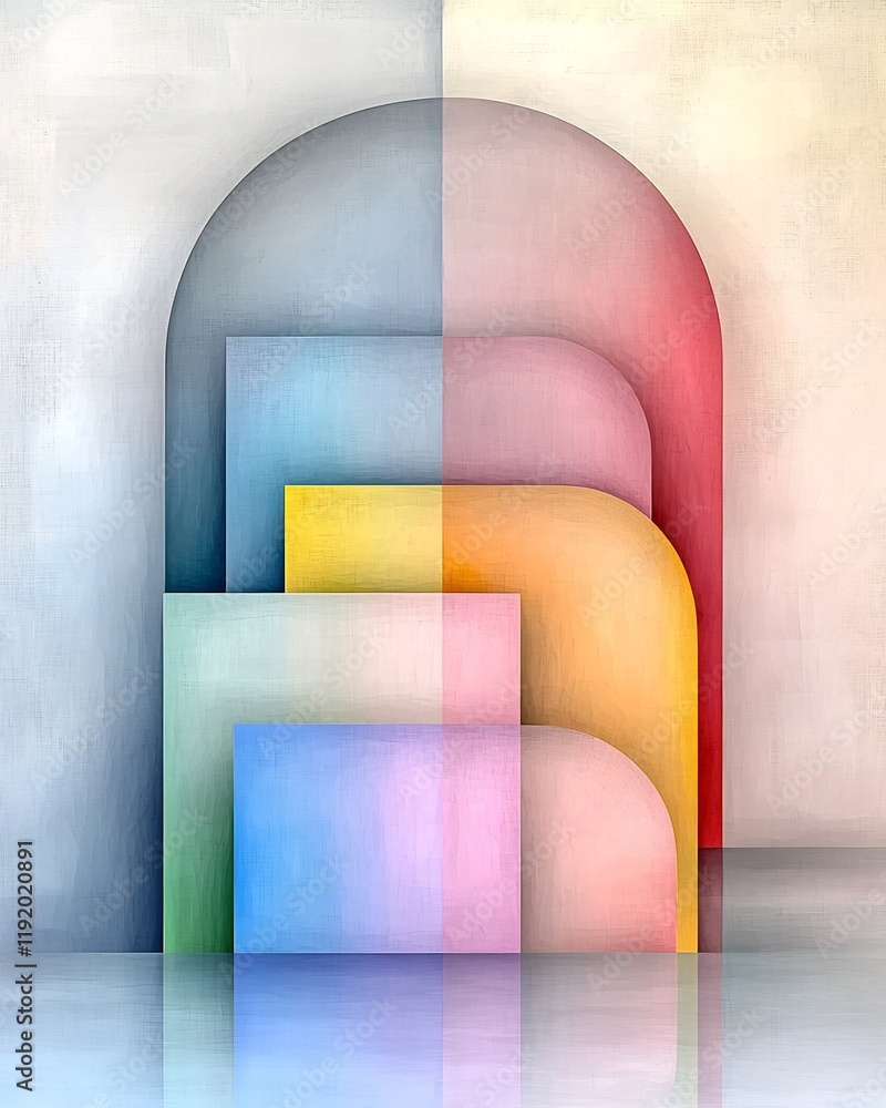 Poster soothing pastel gradient backdrop with a refined textured effect featuring clean geometric forms in 