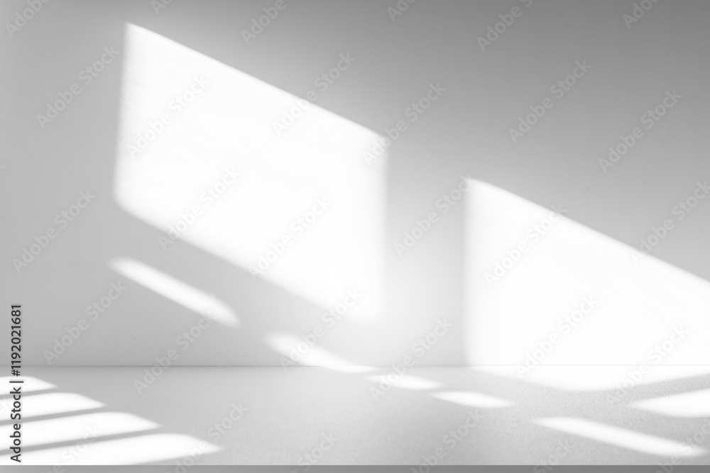 Aufkleber wall interior background, studio and backdrops show products.with shadow from window color white and
