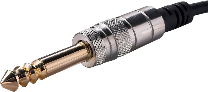 High quality 1 4 inch gold plated audio cable connector close up studio shot