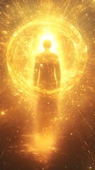 Golden Radiance Abstract Background Illustration Human Figure Energy Light