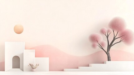 Elegant Pastel Gradient Landscape with Subtle Textured Noise Overlay and Serene Modern Architectural Backdrop Evocative of Mid 20th Century Abstract Expressionism
