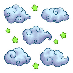 Natural artistic cloud arts with stars around them