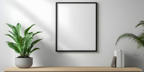 Modern Minimalist Interior 3D Render with Plant and Blank Frame