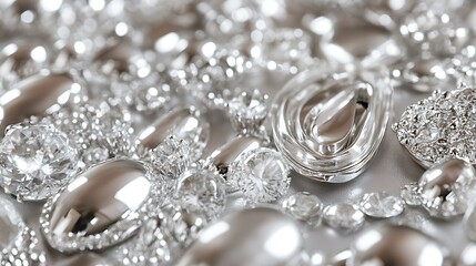 Sparkling silver jewelry collection, close-up shot.  Lifestyle photography for advertising