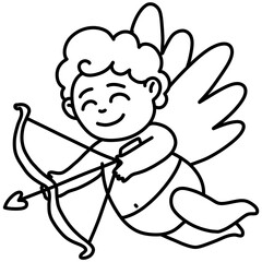 Cartoon outline illustration of a boy holding an arrow 