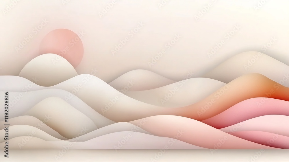 Poster elegant minimalist abstract landscape with soft pastel gradient backdrop and textured noise overlay 