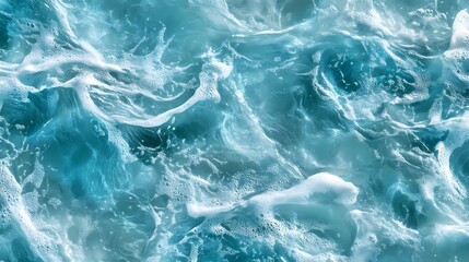 Obraz premium Vivid Turquoise Sea Water Waves with Foamy Patterns and Gentle Movement Captured in High Resolution for Natural and Oceanic Themes