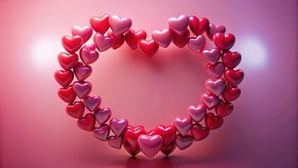 Obraz premium Two intertwined red hearts forming a closed circle around a central point, surrounded by a subtle gradient of pink and purple hues , Valentine's Day decoration, couple's bond