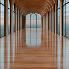 Modern Skyscraper Office  Panoramic View  Luxury Interior  Hardwood Floor  Floor to Ceilin