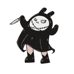 Creepy Black Rabbit Holding a Knife Illustration