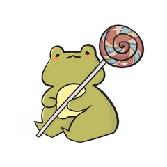 Cute Frog Holding Candy Illustration