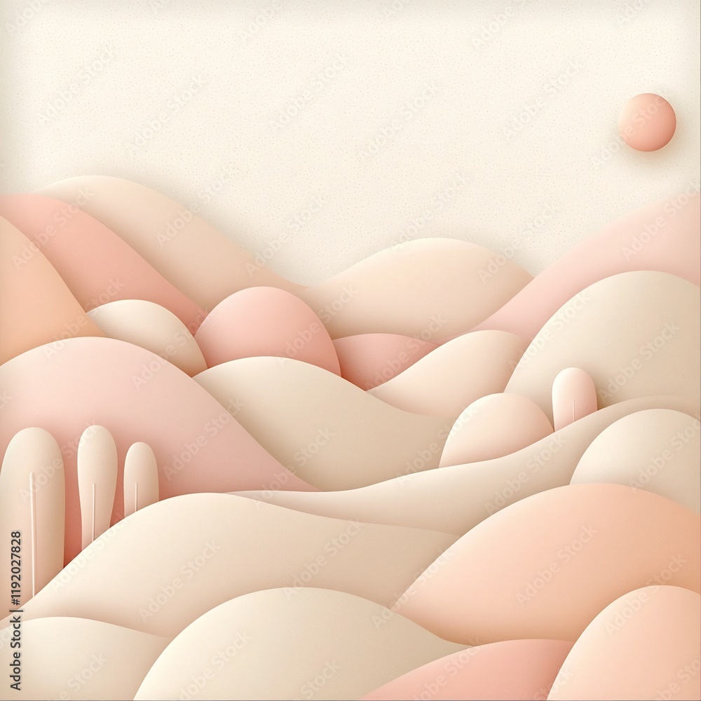Poster visually striking abstract digital art piece featuring a subtle pastel gradient backdrop in warm pin